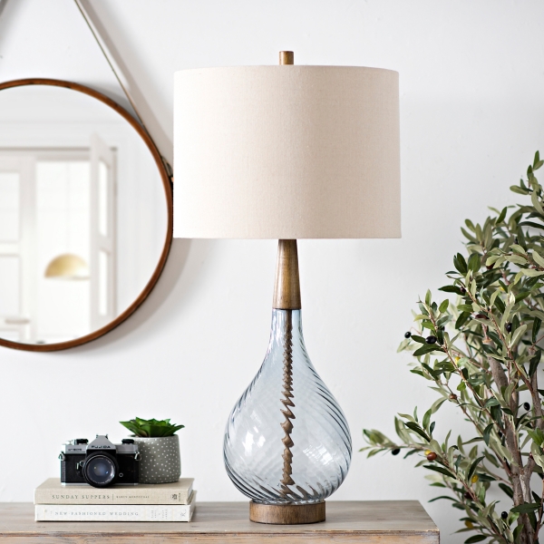 Gray glass deals table lamp