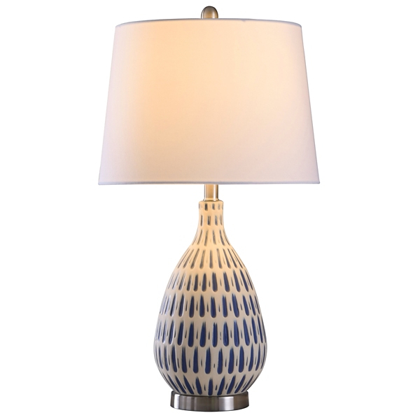Blue Off-White Ceramic and Steel Table Lamp