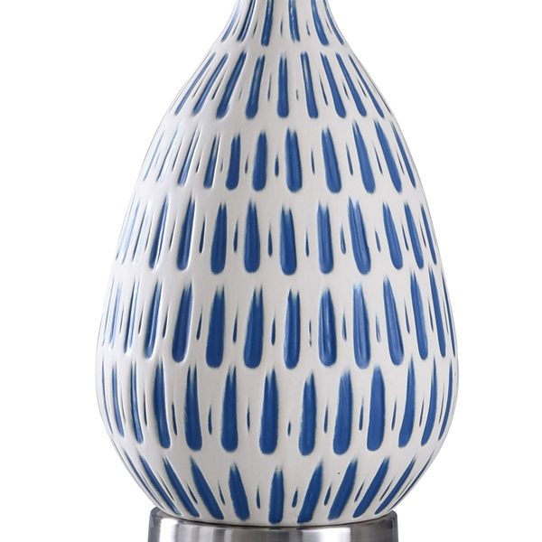 Blue Off-White Ceramic and Steel Table Lamp