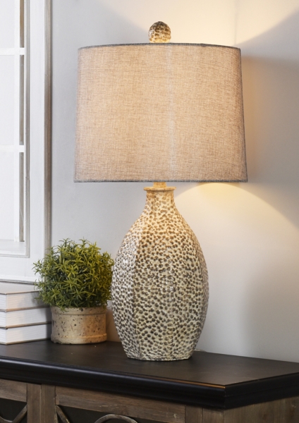 Gray and Cream Textured Table Lamp 