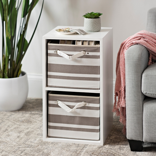 White Stripe 2Basket Shelf Side Table Kirklands Home