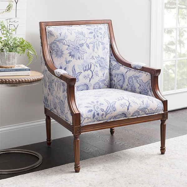 Mckenna Blue Floral Darker Finish Accent Chair Kirklands