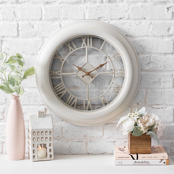 Distressed White Open Face Diamond Wall Clock Kirklands Home