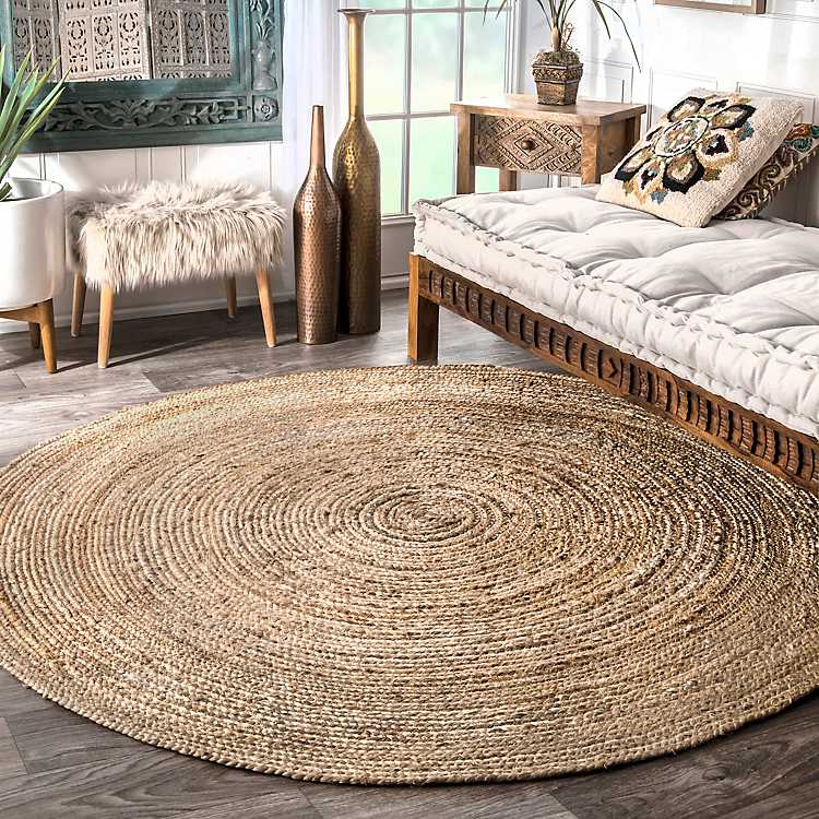 Natural Reno Woven Round Area Rug 6 Ft, 4 Ft Round Rugs Uk