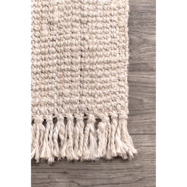 Cream Hand Woven Chunky Loop Jute Area Rug, 7x9