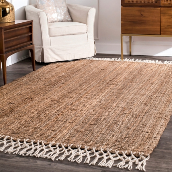 Cream Hand Woven Chunky Loop Jute Area Rug, 7x9