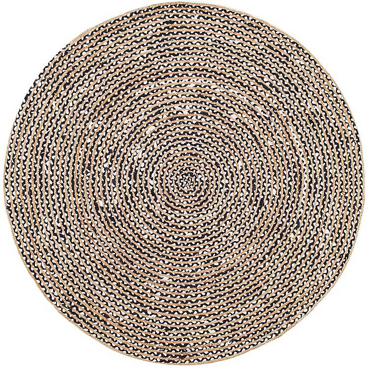 Natural And Black Finch Round Area Rug, 6 Round Black Area Rug