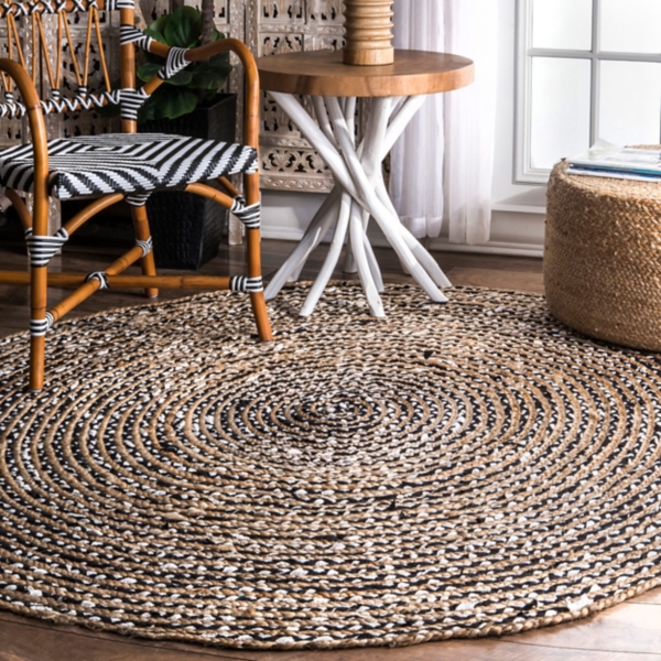 Natural and Black Finch Round Area Rug, 8 ft.
