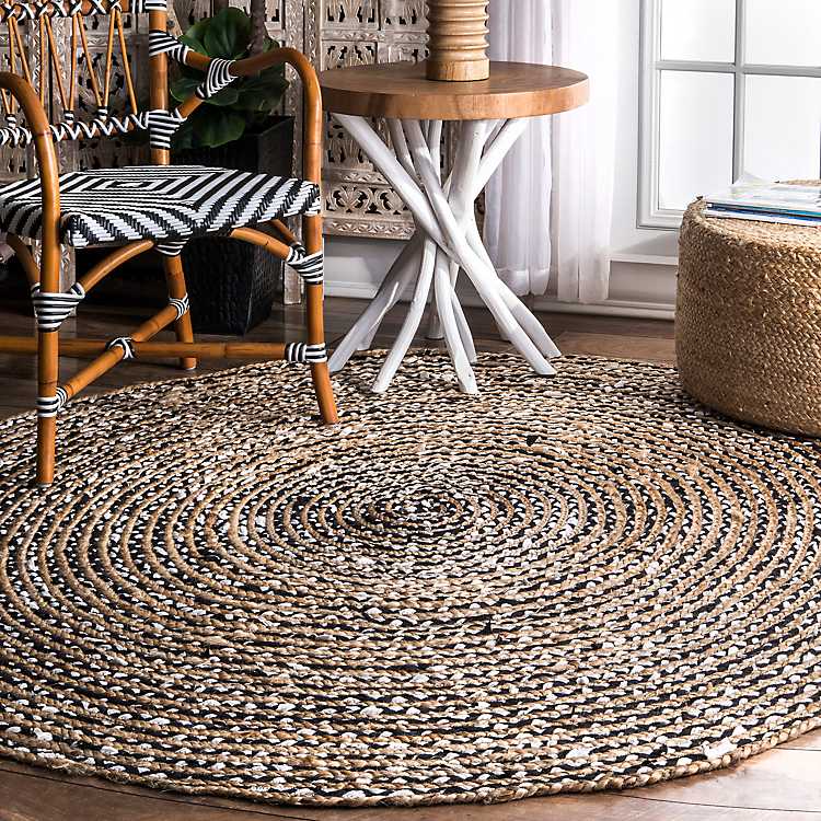 Natural And Black Finch Round Area Rug, 8ft Round Rug