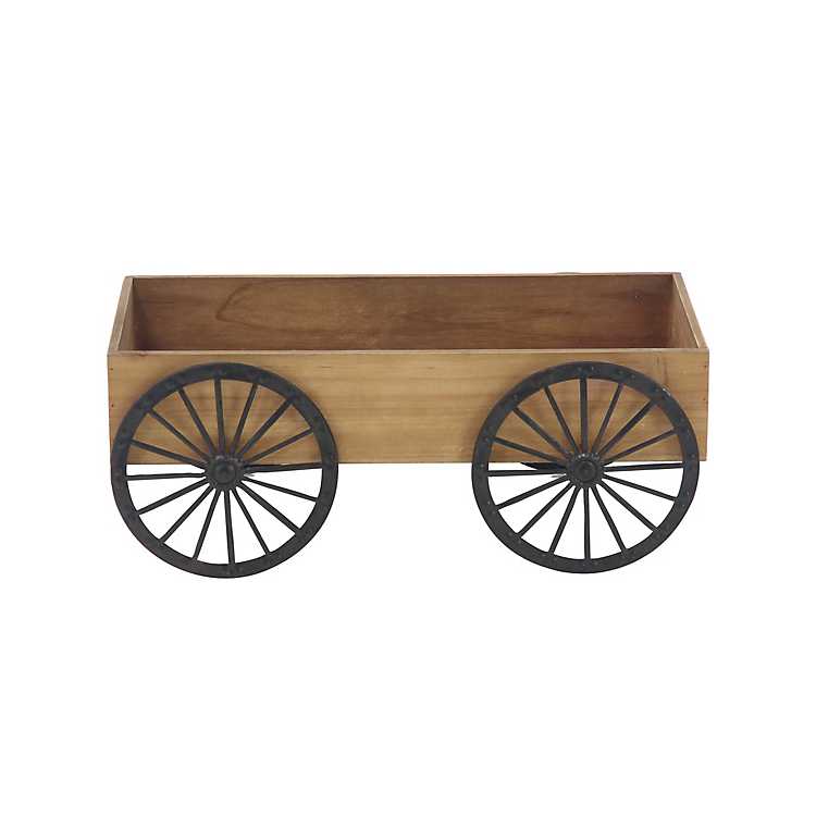 Natural Vintage Wooden Cart Planter, Vintage Wooden Cart Wheels