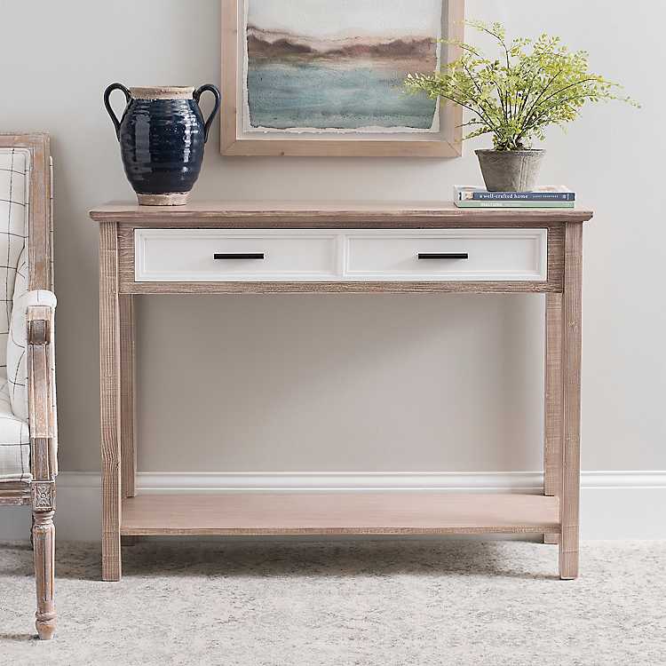 Natural Console Table With White Drawer, Small White Console Table With Drawers
