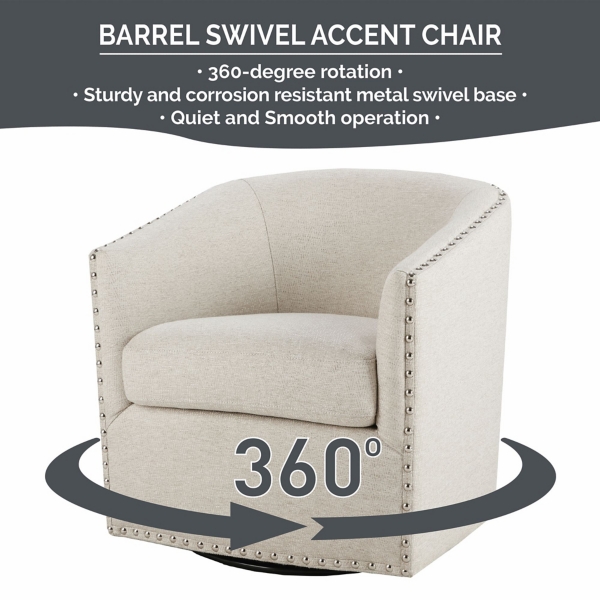 Metro Club Natural Swivel Chair with Nailhead Trim