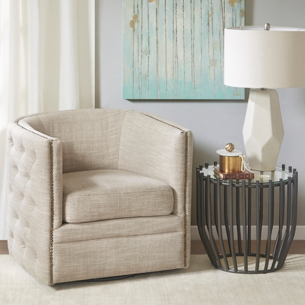 Wilson Tufted Cream Swivel Accent Chair | Kirklands Home