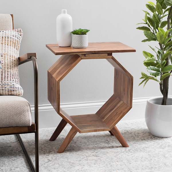 Acacia Wood Octagon Side Table With Drawer Kirklands