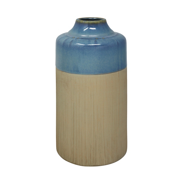 Blue and Ivory Colorblock Ceramic Vase