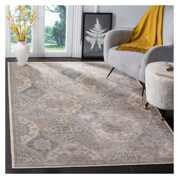 Blue and Cream Vinton Traditional Area Rug, 5x8