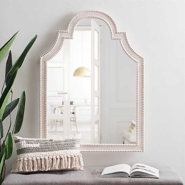 White Bead Wood Arch Wall Mirror, White Wooden Arch Mirror