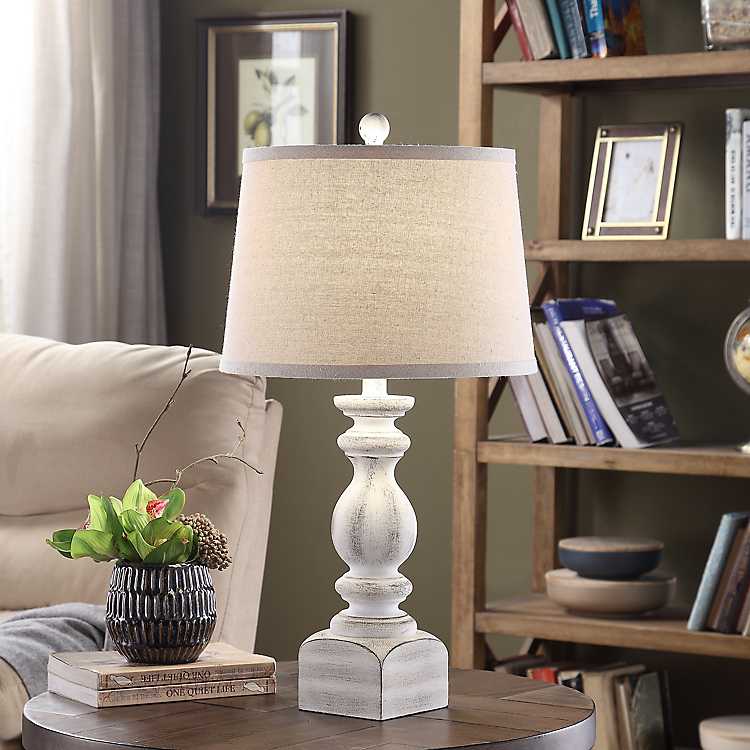 White Balastra Table Lamp With Square, Kirklands White Distressed Table Lamp
