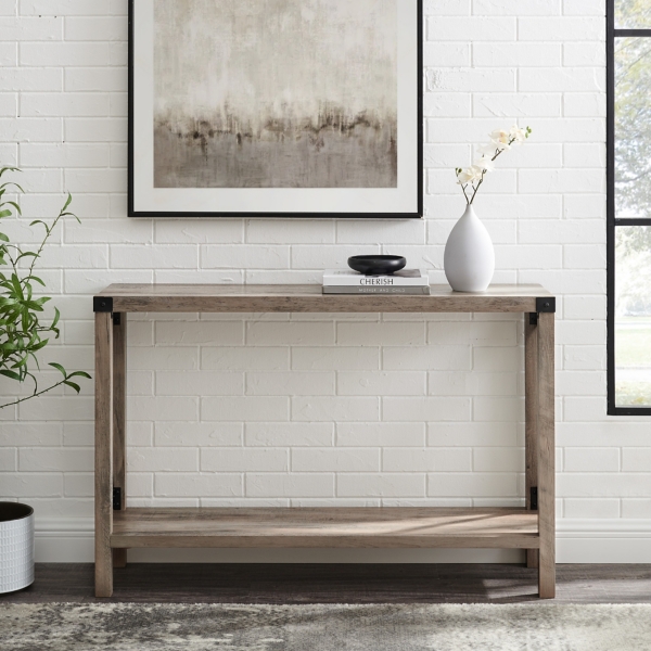Gray Wash Farmhouse X-Frame Console Table