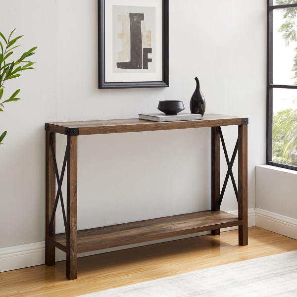 Rustic Oak Farmhouse X-Frame Console Table | Kirklands Home