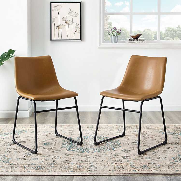 Whiskey Brown Faux Leather Dining, Slope Faux Leather Dining Chair