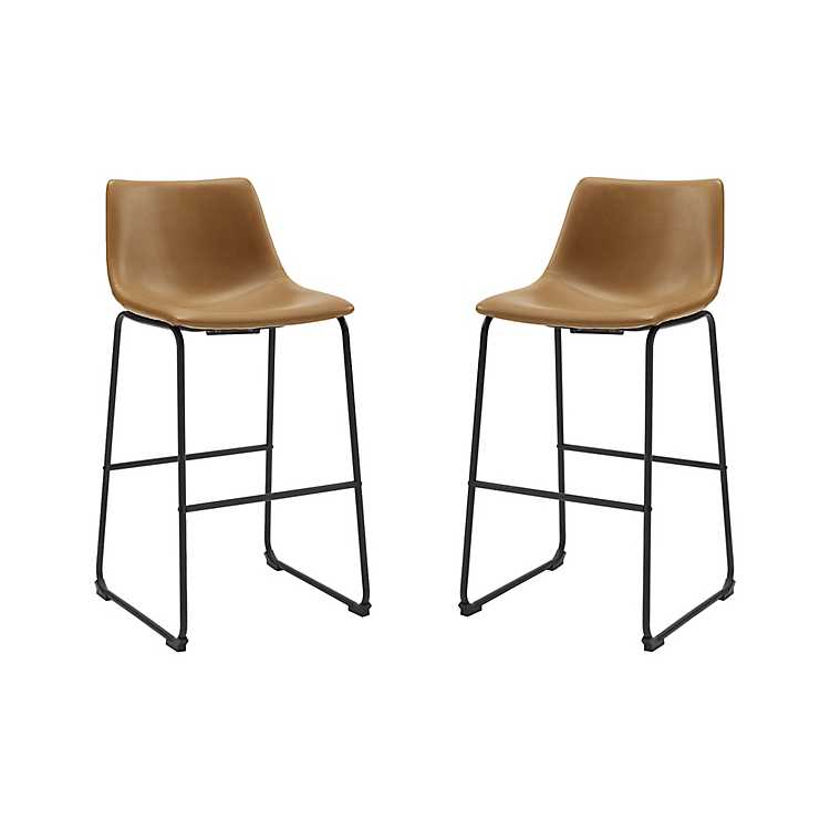 Whiskey Brown Faux Leather Bar Stools, Brown Leather Bar Stools