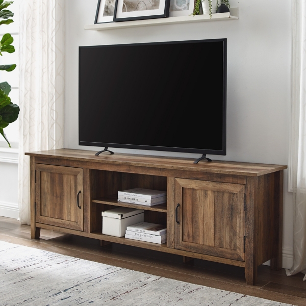 Rustic Oak Wood Grooved Door TV Stand Kirklands Home