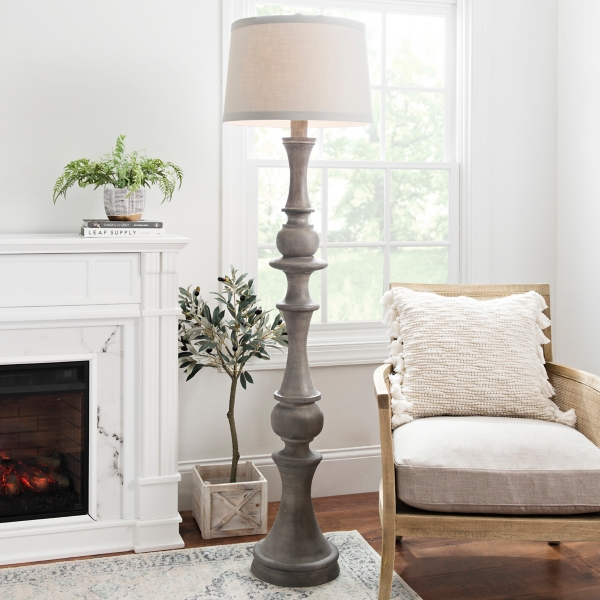 Grey wood 2024 floor lamp