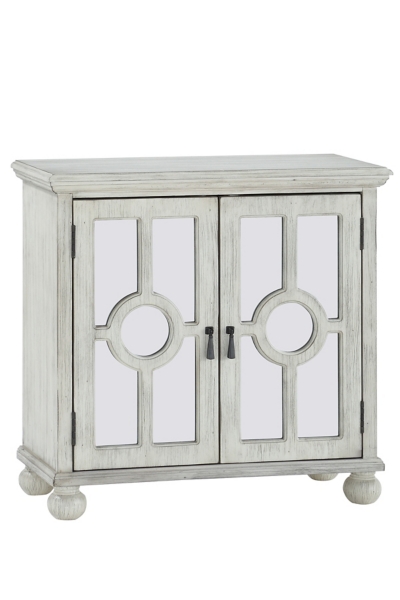 Keyla Antique White Mirrored Doors Accent Cabinet Kirklands