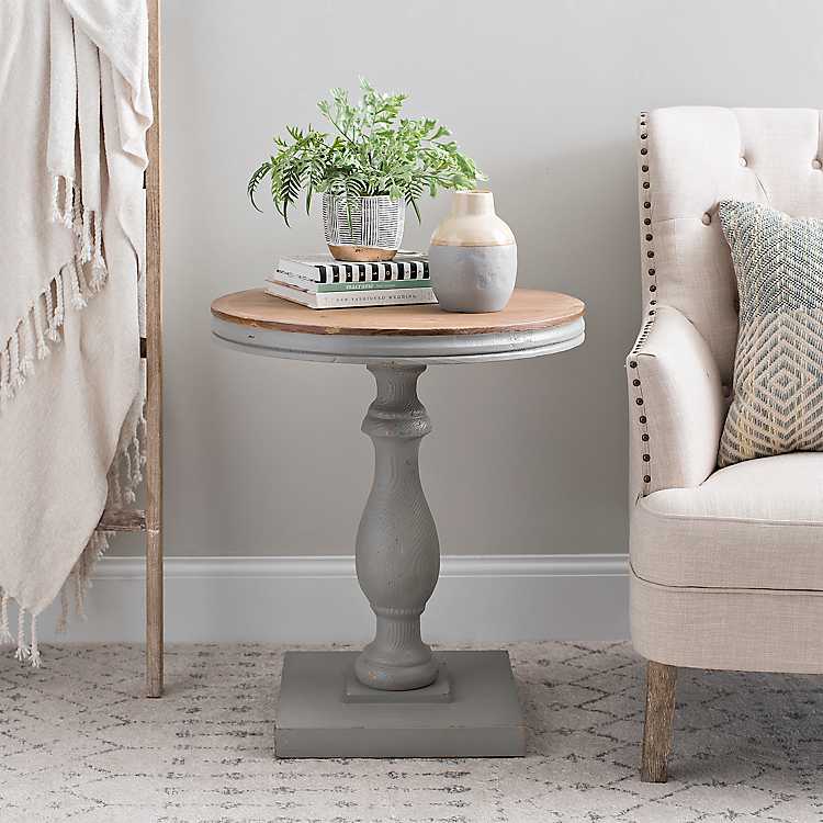 Round Gray Pedestal Side Table Kirklands, Round Pedestal Side Table With Drawer