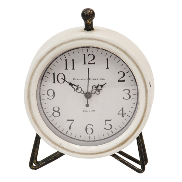 White Tabletop Clock With Metal Base Kirklands Home