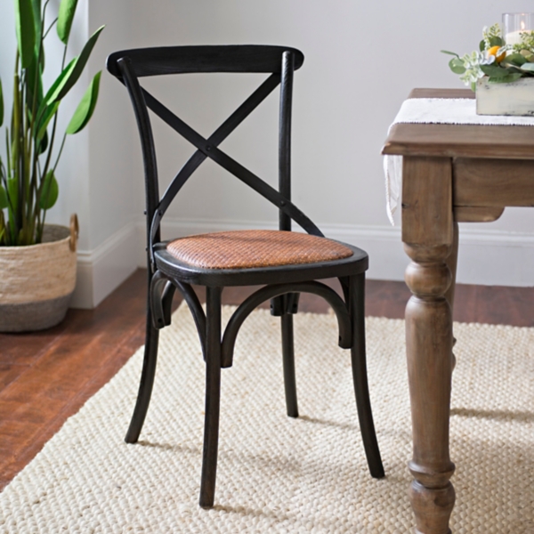 Burnt Wood X Back Rattan Seat Dining Chair Kirklands