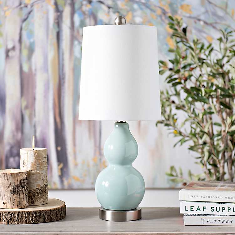 Blue Double Gourd Ceramic Table Lamp, Ceramic Gourd Table Lamps Blue