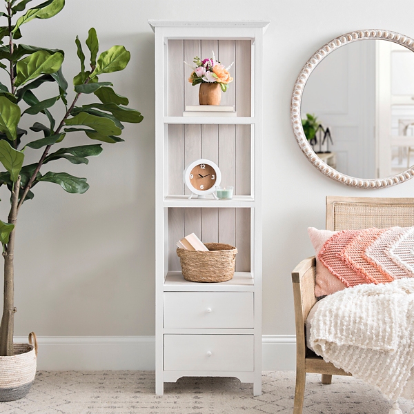 White Harlow Windowpane Shelf With Drawers Kirklands