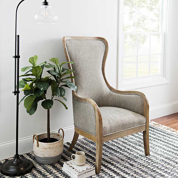 Light Gray High Wing Back Accent Chair, High Back Living Room Chair Grey