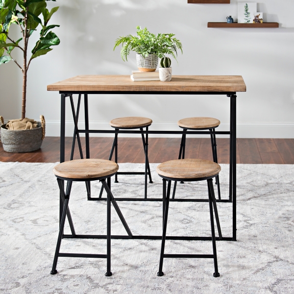 Natural Bar Table With Fold Out Stools Kirklands