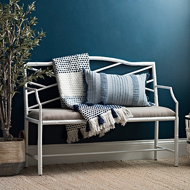 White Metal Upholstered Seat Harlow Bench Kirklands