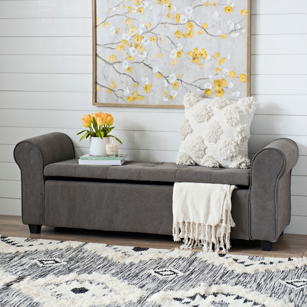 Gray Canvas Tufted Storage Bench | Kirklands