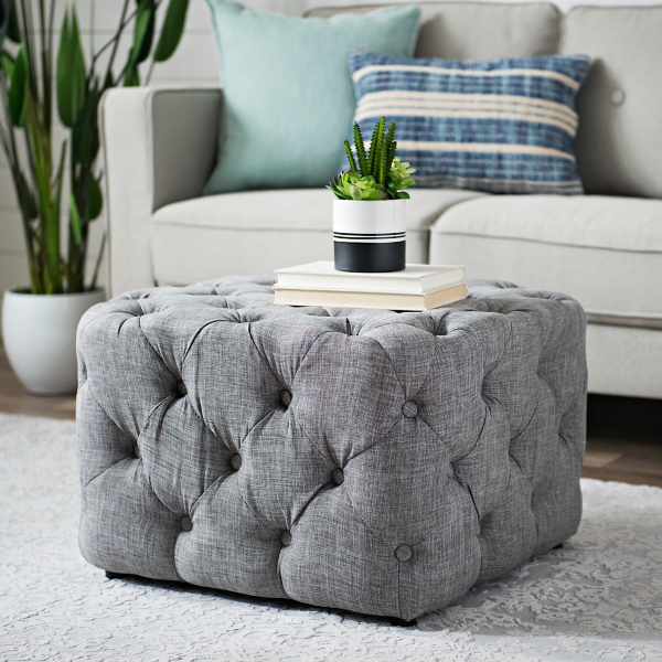 Gray tufted store ottoman