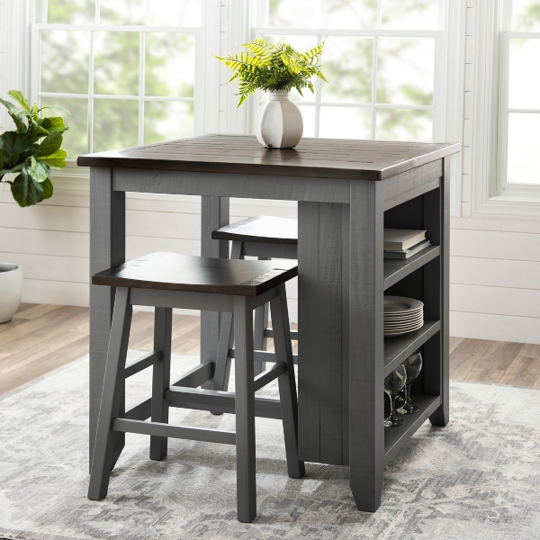 kitchen island with stools and storage