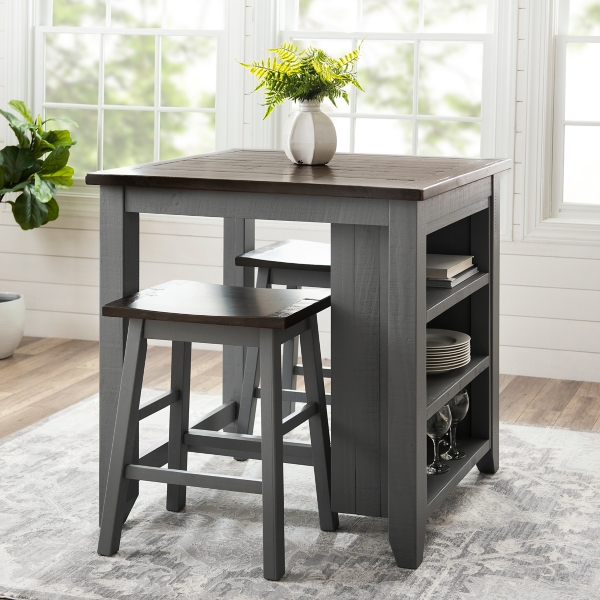 Island table and outlet stools