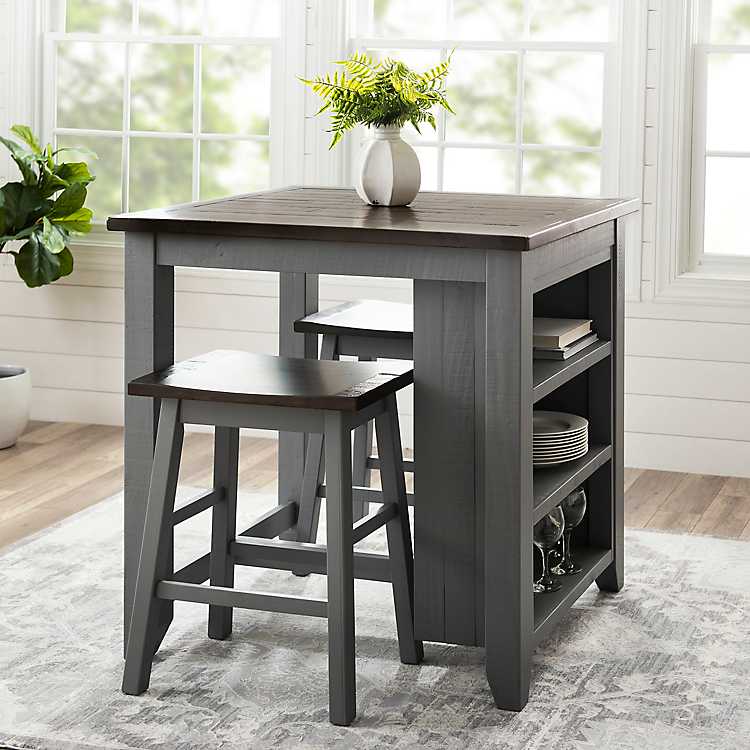 Gray 3 Pc Franklin Kitchen Island And, Grey Stools For Kitchen Island