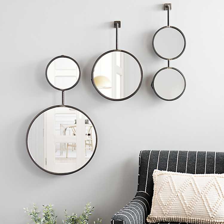 Abstract Dark Metal Wall Mirrors Set Of 3 Kirklands - Gray Wall Mirror Set