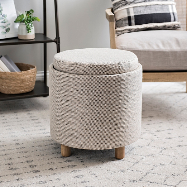 Beige Fabric Storage Ottoman with Tray Kirklands Home