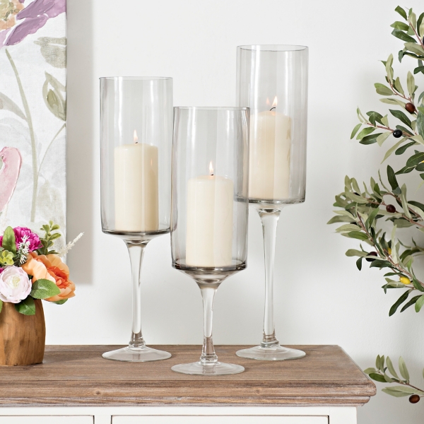 3 piece glass candle deals holder set