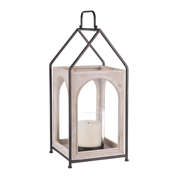 Whitewashed House Lantern with Glass Hurricane Kirklands Home