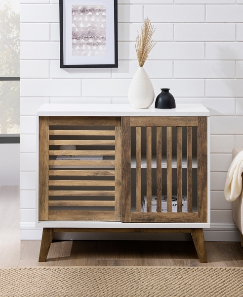 White and Oak Sliding Slat Door Console Table