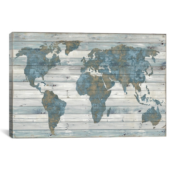 World Map On Wood Planks World Map on Wood Plank Canvas Art Print | Kirklands