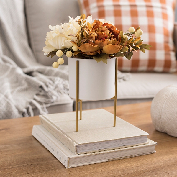 White Pumpkin And Peony Arrangement On Stand Kirklands