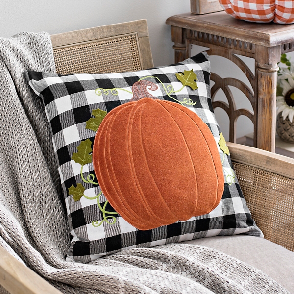 Orange Pumpkin Buffalo Check Pillow